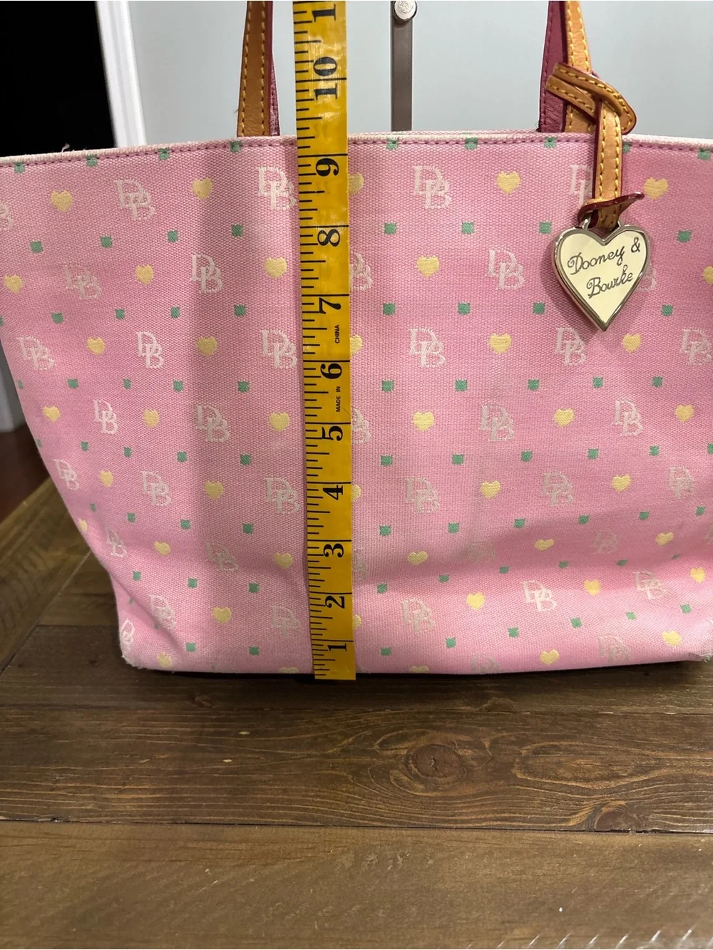 Dooney & Bourke Vintage Pink Logo Tote with Gold Heart Charm